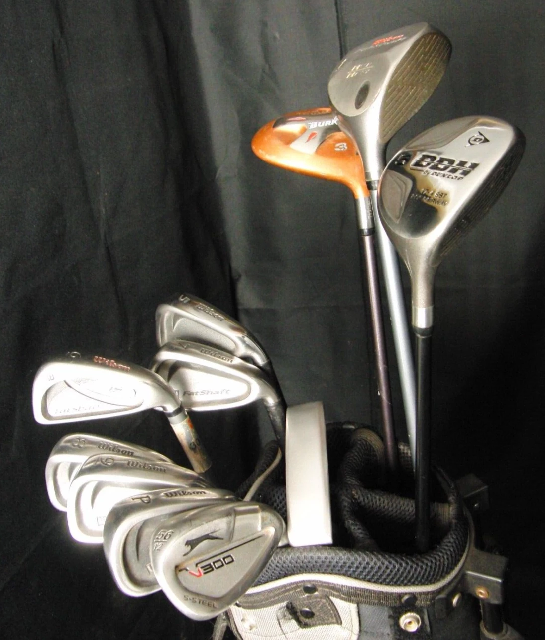 Wilson, TaylorMade, Slazenger, & Ben Sayers Set Of Wilson Fat Shaft 5-SW +Driver +3 Wood + 5 Wood +Putter +Bag 3 Wilson, TaylorMade, Slazenger, & Ben Sayers Set Of Wilson Fat Shaft 5-SW +Driver +3 Wood + 5 Wood +Putter +Bag