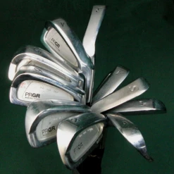 Set Of 9 X PRGR DATA 811 Irons 3-SW + AW Stiff Graphite Shafts Mixed Grips