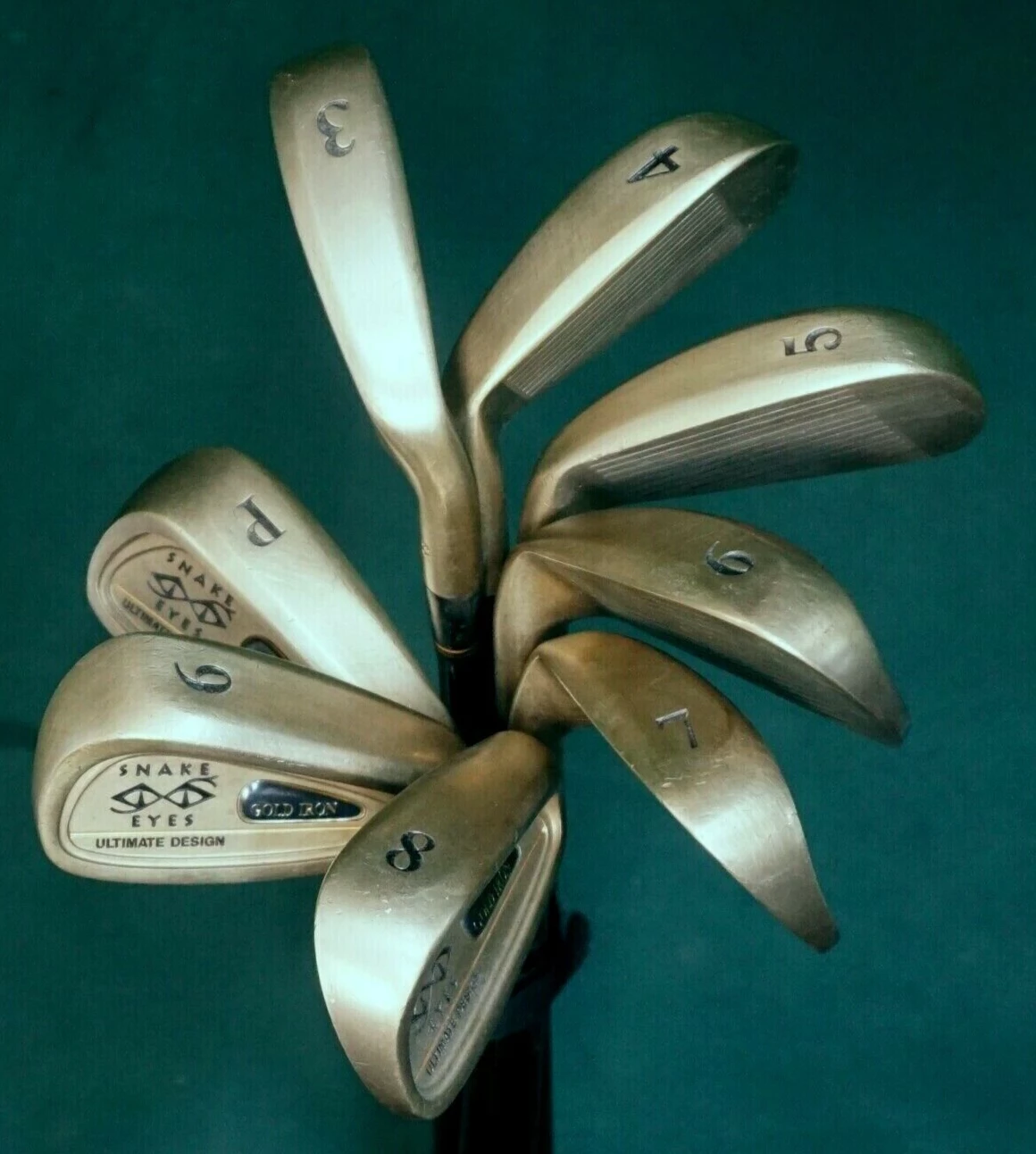 Set Of 8 X Snake Eyes Ultimate Design Gold Irons 3-PW Regular Graphite Shafts 3 Set Of 8 X Snake Eyes Ultimate Design Gold Irons 3-PW Regular Graphite Shafts